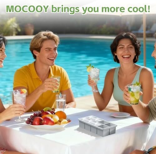 Large Ice Cube Molds, 4 Pack Easy Release Ice Trays for Freezer with Lid, Stackable Square Big Silicone Ice Cube Tray BPA Free Slow Melting for Bourbon Whiskey, Cocktails (Green+Blue+Pink+Grey)