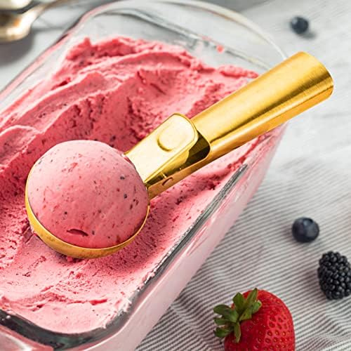 Premium Large Ice Cream Scoop with Trigger Ice Cream Scooper Stainless Steel, Heavy Duty Metal Icecream Scoop Spoon Dishwasher Safe, Perfect for Frozen Yogurt, Gelatos, Sundaes, Large Gold