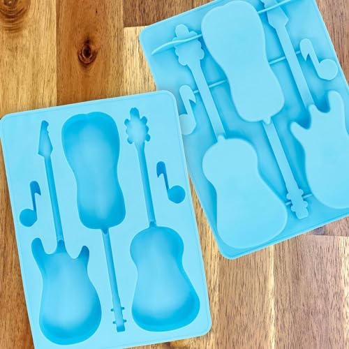Acoustic and Electric Guitar Ice Cube Tray - Fairly Odd Novelties - Mold w/Stirrers Novelty Music Gift, Blue Guitar w/Stirrers, One Pack