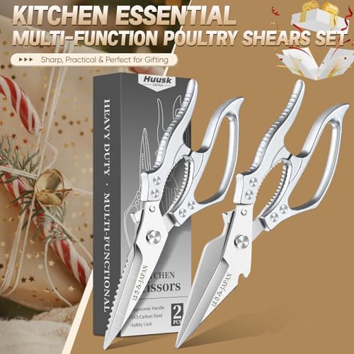 HUUSK Kitchen Scissors All Purpose, Multifunction Kitchen Shears 2 Pack