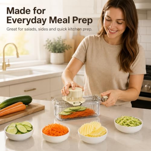 Mandoline Slicer, Vegetable Cutter, Container, Glove & Guard, 5-Blade