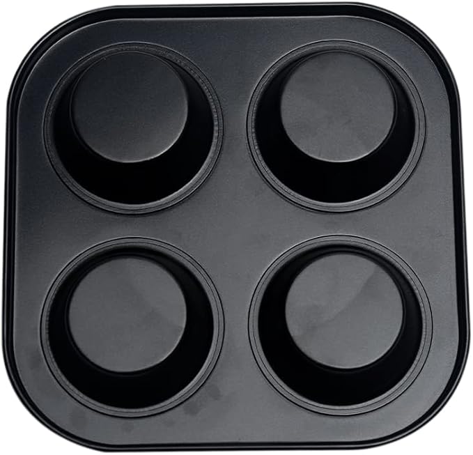 4 Cup Muffin Pan for Oven Baking, Carbon Steel Cupcake Baking Pan Nonstick Round Mini Muffin Tin Pie Pans Cake Mold for Making Muffins Cupcakes Frittatas Tarts Pudding(Black 1 pc)