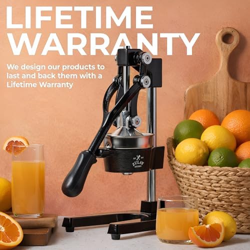 Zulay Kitchen Cast Iron Juicer - Heavy Duty Orange Juicer with Detachable Strainers for Easy Cleaning, Citrus Press for Citrus Fruits, Perfect for Bartenders, Juice Lovers & Health Enthusiasts
