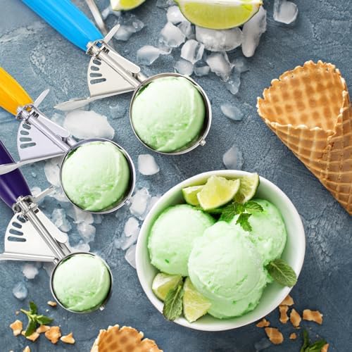 Reallnaive 3 Pcs Ice Cream Scooper with Trigger, 1+2+2.65 oz, 3 Colors