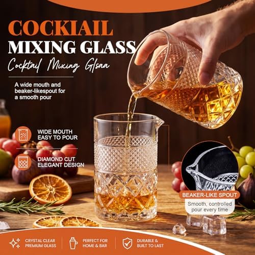 Dandat 2 Pcs 24 oz Cocktail Mixing Glass Thick Base Stirring Glass, Diamond