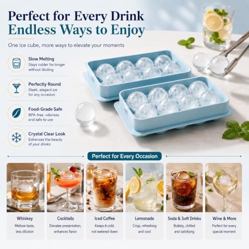 1.8in Large Ice Cube Molds - Big Round Plastic Ice Tray for Freezer