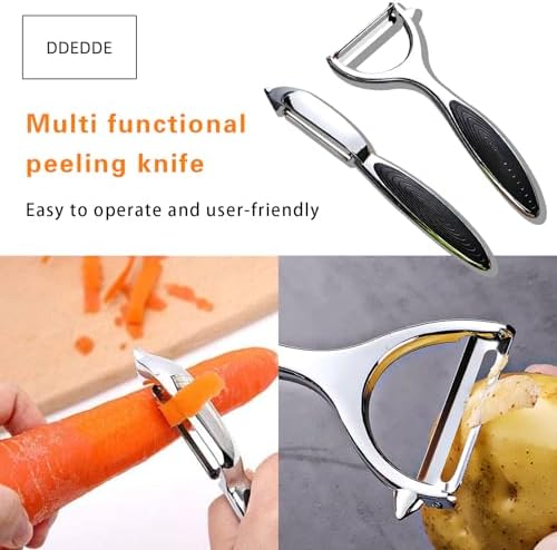 Zinc Alloy Vegetable Peeler Set, 2-Pack Y-Type and Straight Peelers with Black Flat Blades & Non-Slip Handle, Multi-Purpose Kitchen Fruit Potato Carrot Peeler for Efficient Peeling
