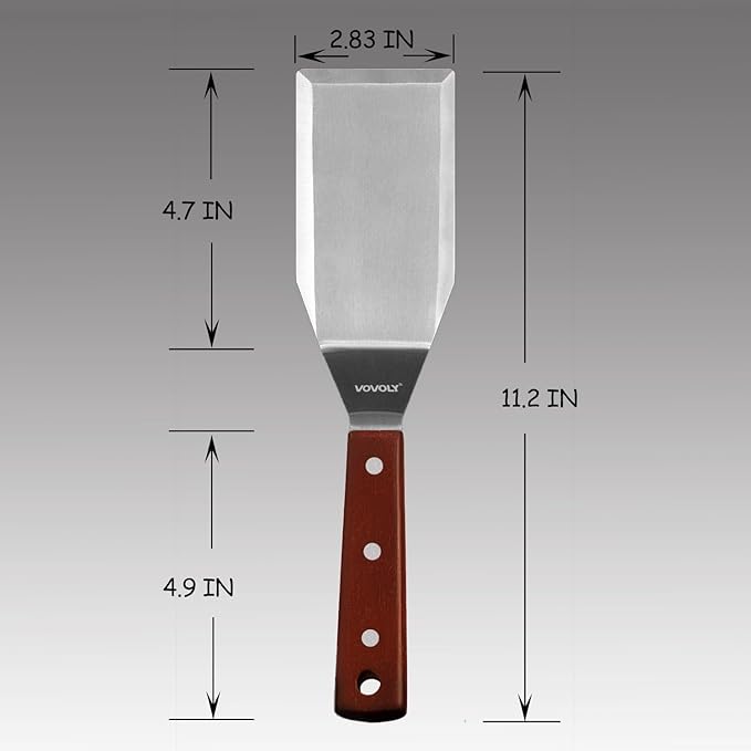 Professional Metal Spatula for Cast Iron Skillets and Flat Top Grills, Full Tang Wooden Handle,1.8mm Thick Stainless Steel Blade, Smash Burger Spatula Turner for Flipper, Cooking, BBQ, 4.7 x 2.7 Inch
