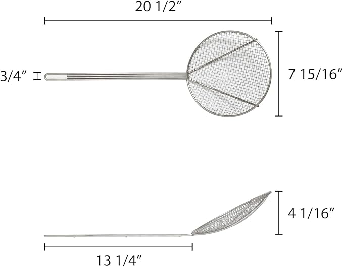 TrueCraftware- 8-Inch Round Wire Skimmer 13" Handle Length Nickel Plated- Kitchen Utensil Food Strainer Skimmer Spoon for Cooking Sieve Sifters Rice Quinoa Pasta Fruits Vegetables etc.
