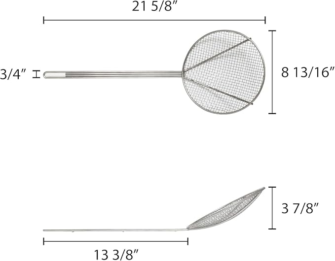 TrueCraftware- 9-Inch Round Wire Skimmer 13" Handle Length Nickel Plated- Kitchen Utensil Food Strainer Skimmer Spoon for Cooking Sieve Sifters Rice Quinoa Pasta Fruits Vegetables etc.