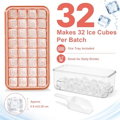 Ice Cube Tray with Lid and Scoop - Stackable Press Ice Mold Set - Silicone Ice Cube Tray with Ice Bucket & Tongs for Home, Dorm, Camping, BPA-Free Easy Release Ice Cubes - Compact Freezer Organizer