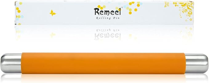 Rolling Pin Dough Roller for Baking with Thickened Non Stick Silicone Metal Handle Rolling Pin Stainless steel Fondant Roller Pin Cookie Pastry Kitchen Accessories 13.8 X 1.5 Inches