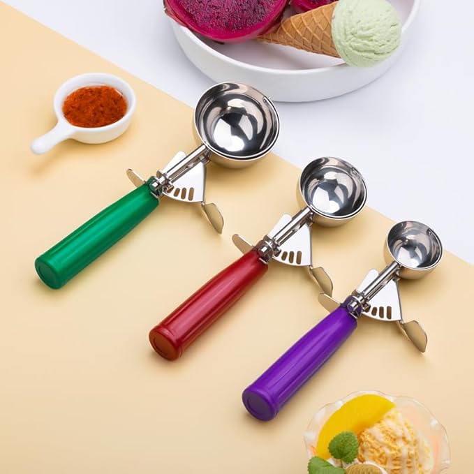 Cookie Scoop Set of 3, Ice Cream Scoop with Trigger Release & Anti-Freeze Grip, 18/8 Stainless Steel Cookie Scoops for Baking, Portion Scooper for Cookie Dough, Cupcake, Mashed Potatoes (S/M/L)