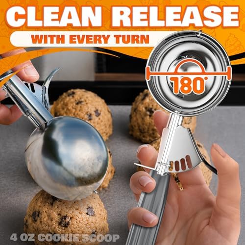 4 oz Ice Cream Scoop with Trigger – 8.74 x 2.75 Size, Ergonomic Handle, #8 Trigger Release Scoop for Ice Cream, Baking, Cookies and Desserts, Easy to Clean, Dishwasher-Safe (Pack of 2)