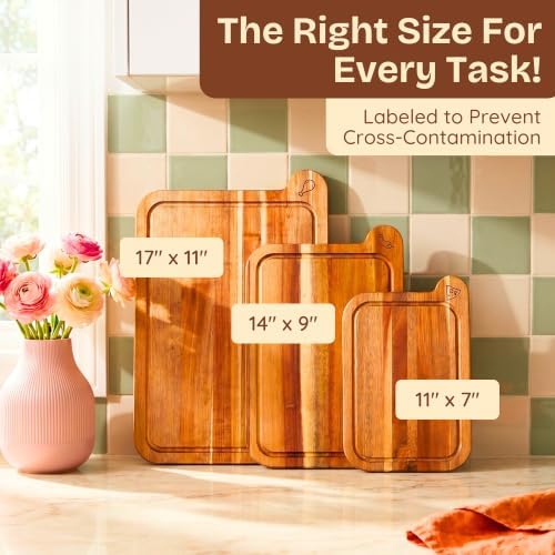 Non-Toxic Acacia Cutting Board Set of 3, Mineral Oil Free, Plastic Free