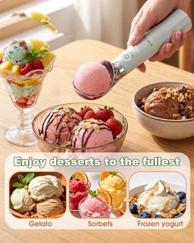 MYMULIKE Heated Ice Cream Scoop, Icecream Scoop Rechargeable with 3 Temp Settings (120-160°F), IP67 Waterproof, 3oz Larger Ice Cream Scooper for Hard Gelato & Cookie Dough
