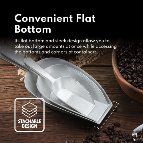 New Star Foodservice One-Piece Cast Aluminum Flat Bottom Bar Ice Flour Utility Scoop, 16-Ounce, Silver