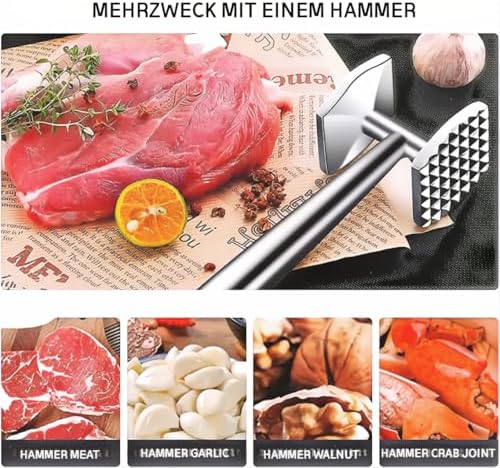 AMOZO Meat Tenderizer 304 Stainless Steel Meat Hammer – Premium Meat Tenderizer Mallet Stainless Steel – Pounder For Tenderizing and Pounding Steak, Beef And Poultry,Dishwasher safe.