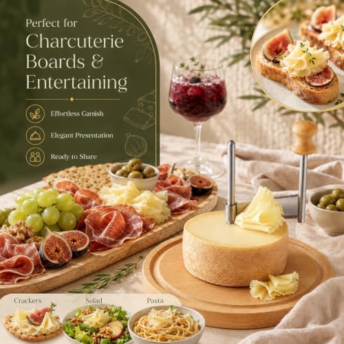 Cheese Curler Wheel, Stainless Steel Cheese Shaver with Manual Handheld Flaker, Kitchen Cheese Cutter Gadget for Butter Chocolate Home Parties Bakery Restaurants Cafes
