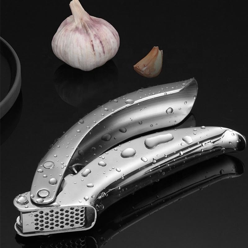 No Peeling Required Garlic Press Stainless Steel with Detachable Handle for Fine Mincing - Premium Garlic Mincer Tool, Rust-Proof, Easy to Clean, Dishwasher Safe Garlic Crusher with 5-Year Warranty