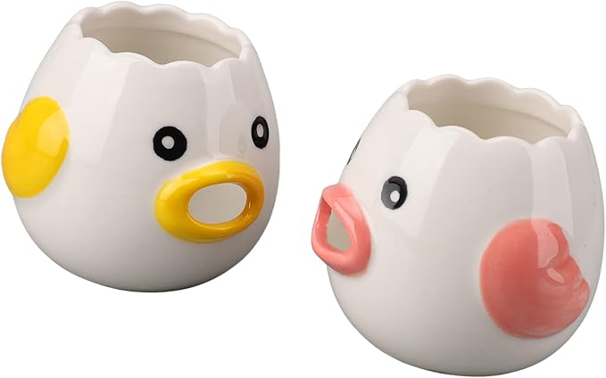 2pcs Egg Separator Ceramic Chicken Shaped Egg Yolk White Filter Kitchen Cooking Accessories and Yellow Sawtooth Design Practical