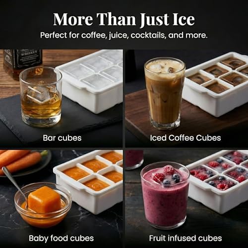 KitchFort® Large Silicone Ice Cube Tray (2-Pack) - 2" Big Ice Mold with Lid