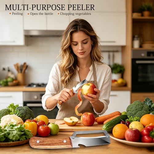 3pcs 2 In 1 Multi-Functional Vegetable Peeler With Bottle Opener, Stainless Steel Kitchen Tool With Wooden Handle, Premium Vegetable Peeler Suitable For Potatoes, Apples, Pineapples, Mangoes Cucumber