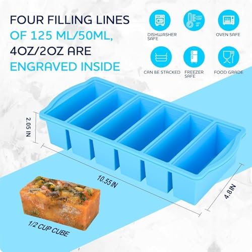 ZIP STANDING Silicone Freezer Trays with Lid,1-cup Soup Freezer Container large Ice Cube Molds with Reinforced Steel Ring Top for freezing Soup Sauce Broth Leftovers oven Dishwasher -Safe(3-Pack)
