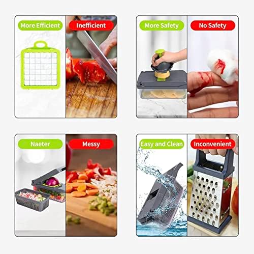 All-in-1 Vegetable Chopper, Onion Chopper, Mandoline Slicer & Cheese Grater and Veggie Dicer Grey & Green