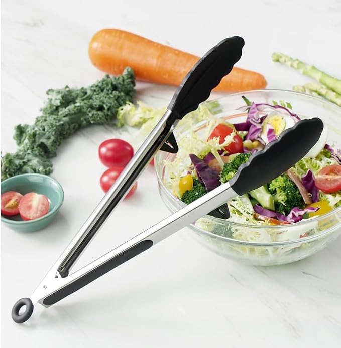 12" Kitchen Tongs, 3Pcs Tongs for Cooking with Silicone Tips, Food Grade Small Silicone Tong, Mini Serving Tong for BBQ Salad(Black,Grey,White)