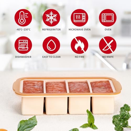 Aichoof 1 Cup Extra Large Silicone Ice Cube Freezing Trays with Silicone lid for soup saver, Freezer Container for broth,sauce, butter -makes 1cup ice Cube(2 PACK) (Rose, 2 PACK)