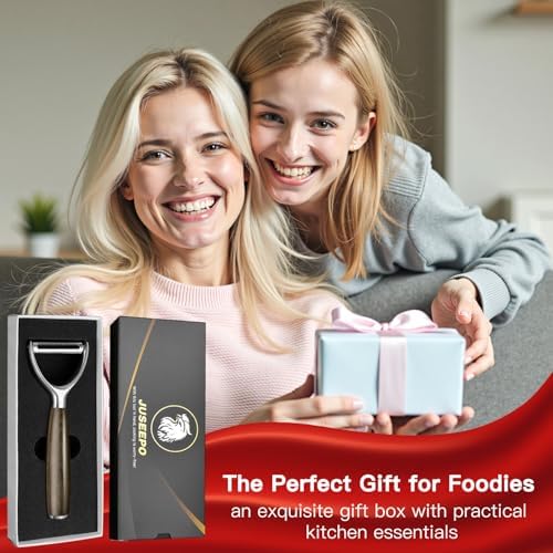 JUSEEPO Premium Vegetable Peeler, Y Type Swivel 304 Stainless Steel Blade Comfortable Solid Wood Handle, Practical gift for the home kitchen mom grandma for Veggie, Fruit, Potato(Exotic Ebony)