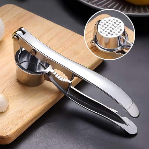 Manual Garlic Press Kitchen Large Garlic Peeler Garlic Muddler Household Garlic Pounder Garlic Press Garlic Peeler for Fine and Coarse Mince Garlic Press,Garlic Mincer, Garlic Crusher (A-3IN1)