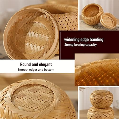 Handmade Weaving Garlic Keeper for Counter, Vintage Bamboo Garlic Storage Container, Ventilated Freshness Garlic Bowl(Medium)