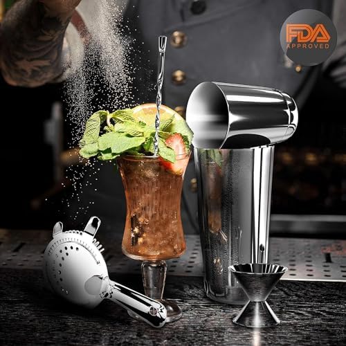 NutriChef Mixology Bartender Cocktail Shaker Set-Includes 15&30 oz Stainless Steel Shakers,6 Bottle Pourers&More-Essential Martini Making Kit-Drink Mixing Set-15 Piece Cocktail Bar_Set (Pack of 12)