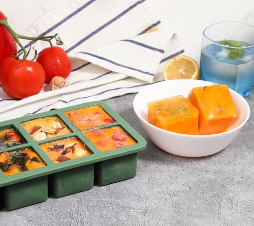 Webake 1/2 Cup Silicone Freezer Tray with Lids, 2Pcs 8-Slot Square Ice Cube Mold, Ideal for Prep & Portion, Large Ice Cube, Storage Soup, Broth, Leftovers, Snack