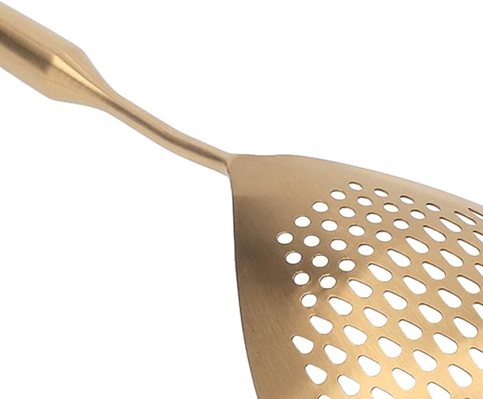Slotted Spoon, Stainless Steel Strainer Ladle Cooking Deep Frying Metal Skimmer Spider with Long Handle Home Kitchen Cooking Colander Spoon(Gold)