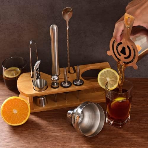 Wukuna Cocktail Shaker Set Bartender Kit, 12-Pcs Bar Tool with Bamboo Stand