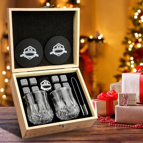 Whiskey Stones Glass Gifts Set - Bourbon Scotch Whiskey Glasses Set of 2