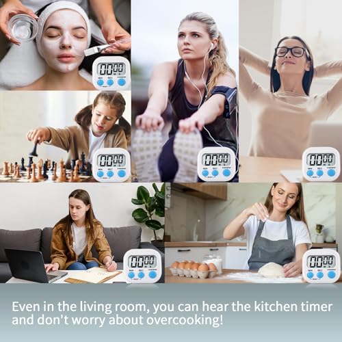 4 Pack Digital Kitchen Timer Magnetic Digital Timer with Big Display Loud Ring Cooking Timers for Cooking, Game, Gym, Break Time, Classroom (4, Pink, Purple, Green, White)