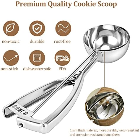 Cookie Scoop for Baking Set of 3 - Ice Cream Scoop Stainless Steel - Ice Cream Scooper with Trigger Release for Melon Baller