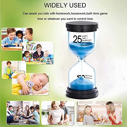 25 Minute Sand Hourglass Timer: Plastic Sand Clock 25 Min, Extra Blue Reloj De Arena, Unity Hour Glass Colorful Sandglass Timer for Kids, Games, Classroom, Kitchen, Decoration
