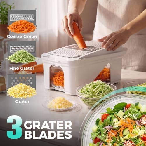 HAUSHOF All-in-1 Vegetable Chopper and Mandoline Slicer,13 Blades