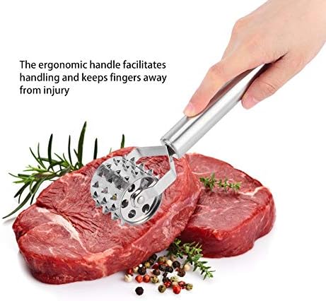 Kadimendium Stainless Steel Meat Tenderizer Roller Mallet Hammer Rolling Hammer Needle Roller Meat Hammer Meat Pounder Flatterner for Beef Steak Chicken Pork