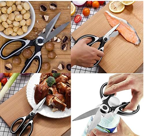 JSITON Ultra Sharp Premium Heavy Duty Kitchen Shears and Multi Purpose Scissors (Pack of 2,Black White & Black Red)