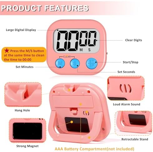 ZILLEEN Classroom Timer for Kids Teachers 2 Pack Digital Timers White Pink