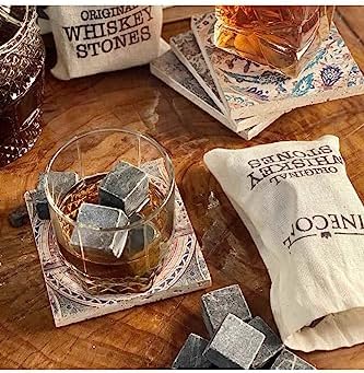Set of 9 Whisky Chilling Stones Whisky Stone Pouches Natural Granite Premium Gift Cooling Stone