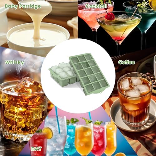 FANYITY Silicone Ice Cube Tray with Lid, Mixed, Pack of 4 Ice Cube Moulds, Silicone Mould, BPA-Free, Stackable Ice Cube Tray, Ice Cube Trays for Baby Porridge, Cocktail, Whiskey, Coffee