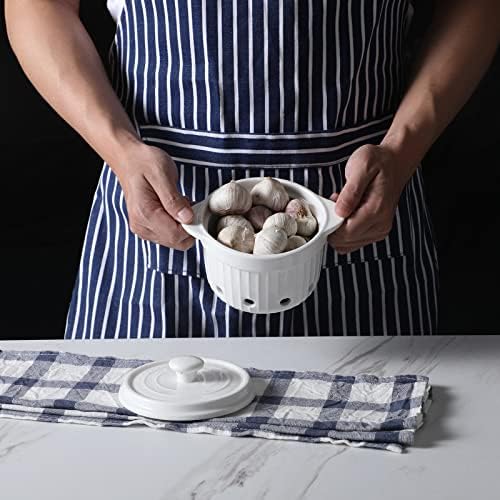 Ceramic Garlic Keeper with Lid (White)