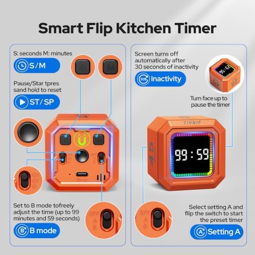 Kitchen Timer Visual Timer for Kids Color Display Gravity Sensor Cube